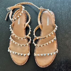 Studded Brown Sandals with Silver Accents